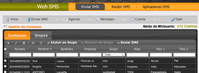 Interface Web SMS para gestionar la agenda de contactos